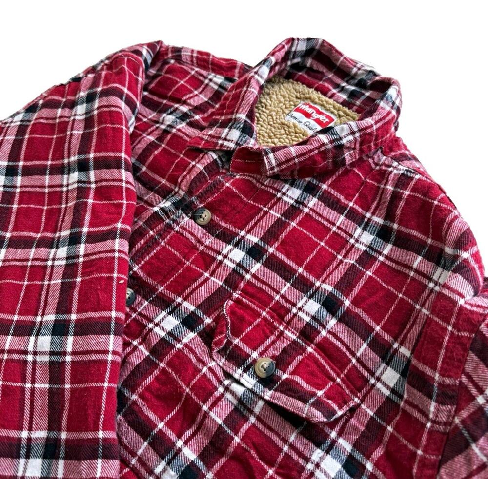 Wrangler Men’s 2XL Red Plaid Sherpa Lined Button Up Shirt Shacket Jacket